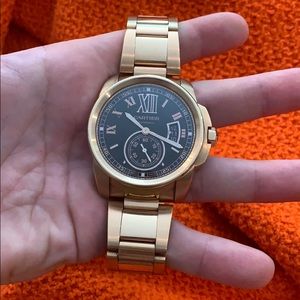 18k rose gold Cartier watch with chocolate face